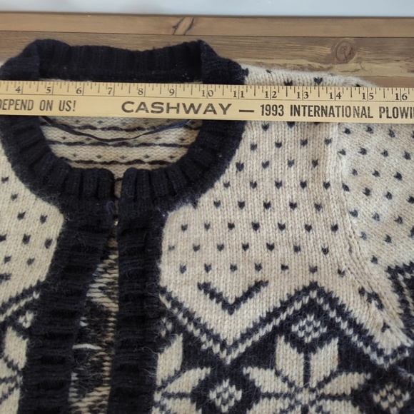 Black Cream Nordic Print Wool Blend Open Cardigan - Picture 9 of 12